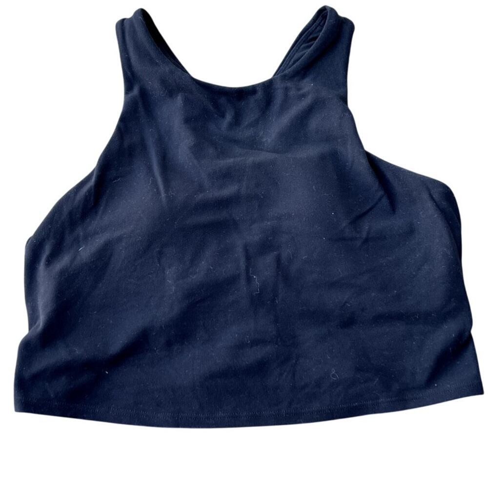 Athleta activewear sports bra, twisted blue accent in back, black, Women's S